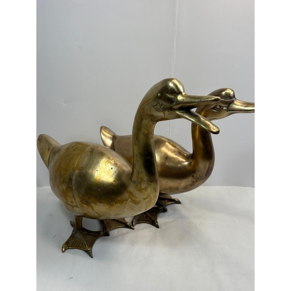Unbranded Other - VTG Brass Duck Geese LARGE Figurines Pair MCM Farmhouse Cottagecore Grandmacore